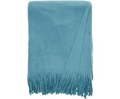 Comptoir du Linge Plaid Polaire à Franges Polyester Bleu/Vert 200 x 150 cm