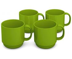 Ornamin Lot de 4 Tasses 220 ml Vert (Modèle 508) / tasse à café, gobelet réutilisable, tasse à thé