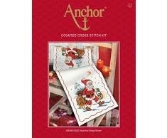 Anchor 9240000-02502 Kit Broderie Point de Croix Motif Père Noël et traineau Chemin de Table, Red, Un