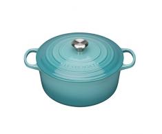 Le Creuset, Cocotte Signature en Fonte Ãmaillée avec Couvercle, à 26 cm, Ronde, Compatible avec Toutes Sources de Chaleur (Induction Incluse), Capacité : 5.3 L, 5.135 kg, Bleu Caraïbes
