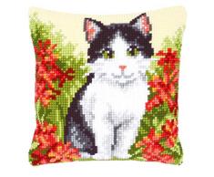 Kit coussin au point de croix Chat dans un champs