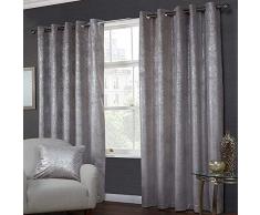Gr8 Home Victoria Elizabeth Paire de Rideaux de doublés à Åillets Effet métallique Effet Velours Brillant 168 x 228 cm Argenté 168 x 228 cm