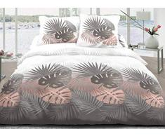 Housse de Couette 220x240 + 2 taies Pur Coton 57 Fils Tropical Rose
