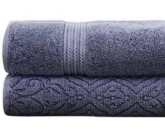 Allure Lifestyle 2pk dÃ©lavÃ© Serviette de Bain Fleur en Treillis, Coton, Denim, Unique