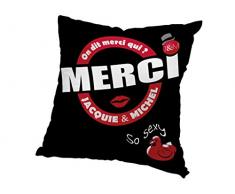 JACQUIE & MICHEL 546539 Housse de coussin Motif On dit merci qui? Polyester Noir 60 x 60 cm