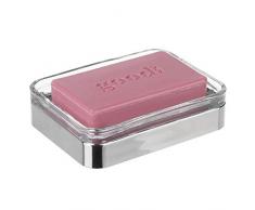 InterDesign Casilla porte-savon moderne, support Ã savon en verre et plastique, accessoire salle de bain pour lavabo ou Ã©vier, transparent et argentÃ©
