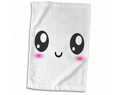 3drose Cute Smiley carrÃ©, Adorable et Kawaii Cartoony visage souriant, Sweet Happy Serviette de toilette, Blanc, 15 x 22 cm