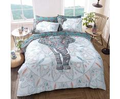 Sleepdown Housse de Couette réversible avec Motif dâéléphant et de Mandala - Entretien Facile, Tissus Doux et hypoallergéniques - avec taies dâOreiller, Coton Polyester, Bleu Sarcelle, Simple