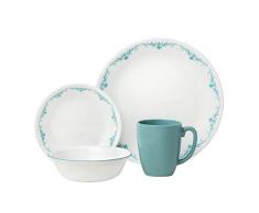 CORELLE Jardin Dentelle Puce et rÃ©sistant Ã la Casse de Table, en Verre, Turquoise, Lot de 16