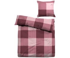 Tom Tailor 9508/828/004 Housse de Couette en Flanelle Coton Ã Large Carreau Rouge Lie de Vin/Blanc RosÃ© 155 x 220 cm + 1 Taie dOreiller 80 x 80 cm