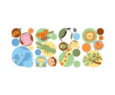 Thedecofactory RMK2040SCS Polka Animaux DE LA Jungle ROOMMATES REPOSITIONNABLES (24 Stickers), Vinyle, Multicolore, 104 x 26 x 2,5 cm