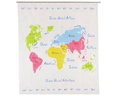 OPPORTUNITY 11K10000014+HOOK Rideau de douche Mappemonde PEVA 180x200 cm Vert/jaune/bleu/rose avec anneaux de douche