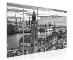 Tableau decoration murale Ville de Hambourg 200 x 80 cm - XXL Impression sur Toile Salon Appartment 5 Parties - prêt à accrocher - 603055c