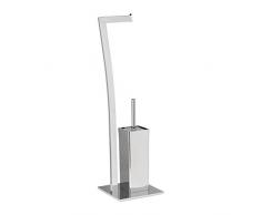 Relaxdays 10020410 Support de papier-toilette avec porte-brosse WC WIMEDO HxlxP: 71 x 20 x 20 cm inox laqué porte-rouleau sur pied serviteur de toilettes salle de bain acier inoxydable socle carré, argenté