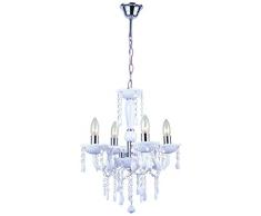 Lustre chrome, décor acrylique blanc, D:420, H:1350, excl. 4xE14 40W 230V