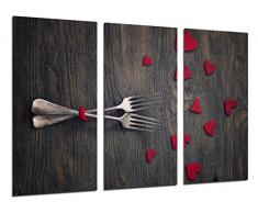 Tableau Moderne Photographique, Impression sur bois, Image damour Vintage, titulaires, coeurs rouges, 97 x 62 cm, ref. 26488