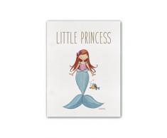 CUADRIMAN Tableau Little Princess la Petite sirène Moderne 23x30x3 cm Bleu/Rose