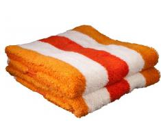 Gözze, lot de 2 serviettes de toilette à rayures oranges, blanches et rouge carmin, 50x100 cm , 100% coton, excellente qualité 550 g/m², moelleux et utra doux Standard 100