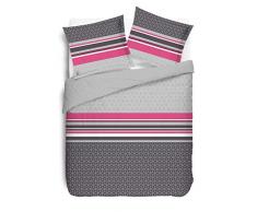 Vision Lisa Fuschia Parure Housse de Couette 240x220cm avec 2 taies Assortis, Coton, Gris, 240_x_220_cm