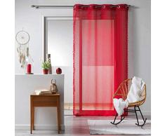 PANNEAU A OEILLETS 140 x 240 CM VOILE SABLE POMPONS GALONI ROUGE