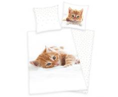Herding YOUNG COLLECTION Parure de Lit, Réversible, Chats, Housse de Couette 140 x 200 cm, Taie dOreiller 70 x 90 cm, Flanelle
