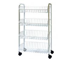 Delfinware Étagère à 4 étages à roulettes Blanc