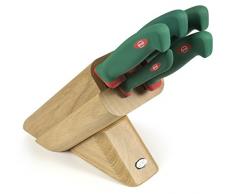 Sanelli 931605 Bloc couteaux Leck, bois, vert/rouge, 5 unitÃ©s
