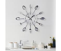 Walplus (Tm) IntÃ©rieur DÃ©coration Argent Couverts CuillÃ¨re et Fourchette Horloge Mural Cuisine