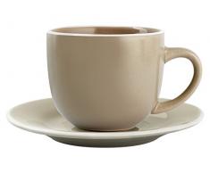 H&H Cloe Set de Tasses à Café avec Assiettes, Grès, Beige, 4 pièces