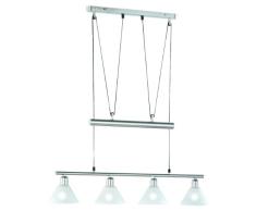 TRIO, Suspension, Stamina 4xE14, max.40,0 W Verre opale, Blanc, Corps: metal, Nickel mat L:80,0cm, L:14,0cm, H:180,0cm IP20,Hauteur rÃ©glable