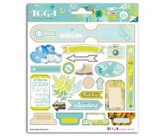 Toga STF95 Escapade Lot de 50 Autocollants Papier Bleu/Vert/Beige 15 x 17,5 x 0,2 cm