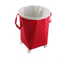 Versa 1948533 Panier Ã Linge avec 4Â roulettes Rouge
