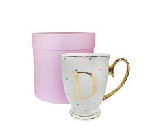 Bombay Duck â Tasse 13Â x 13Â x 12Â cm avec Lettre de lâAlphabetÂ Effet mÃ©tallisÃ© et Pois Lilas, Porcelaine, Blanc, 13x13x12 cm