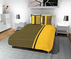 Soleil docre Damier Parure housse de couette, Coton, Jaune, 260x240 cm