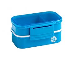 Premier Housewares sans tête Tub Lunch Box avec 2 récipients et Couverts, Plastique, Bleu, 12.5 x 20 x 9.5 cm