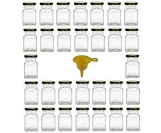 Viva haushaltswaren lot de 30 pots de confiture carrÃ©s avec couvercle vissÃ© en liÃ¨ge 150 ml + entonnoir jaune