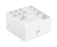InterDesign Drawers boÃ®te-tiroir, rangement maquillage en plastique avec 1 tiroir & 11 compartiments, rangement cosmÃ©tique aussi pour accessoires bureau, blanc