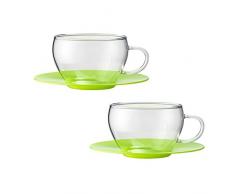 Bohemia Cristal 093 012 101 Play of Colors Set de 2 Tasses à café/Cappuccino en Verre Borosilicate avec sous Assiette en Plastique Verre en Verre, Vert, 0,1 x 0,1 x 6 cm, de 2 unités