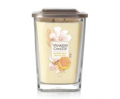 Yankee Candle Grande bougie parfumée carrée à 2 mèches avec couvercle plateforme, collection élévation, lait de riz et miel, jusquà 80 heures de combustion