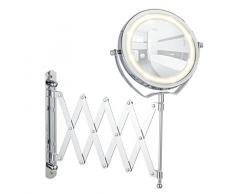 Wenko - Miroir cosmétique mural Télescope Brolo, réglable en hauteur, orientable, à DEL, 300%, chrome, miroir de à 15 cm, 18,5 x 38,5 x 45 cm