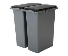 Iris Ohyama, Poubelle double pour tri sÃ©lectif - Recycling Bin - RP-3, gris/noir, 2 x 30 L, 38,5 x 24,5 x 52,7 cm