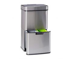 Relaxdays Poubelle de tri sélectif 3 compartiments inox 60 litres ouverture sensitive HxlxP: 74,5 x 42 x 31,5cm, argenté