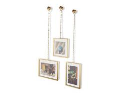 UMBRA Fotochain frame. Lot de 3 cadres Fotochain, en acier doré, pour 1 photo 10x10cm et 2 photos 10x15cm, Matbrass