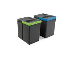 EMUCA 8937123 Poubelles, Compartiments de Recyclage pour Base Ã Couper, Kit de 2 bacs Hauteur 216mm et capacitÃ© 6 litres, Gris, H 216 mm (2x6L)