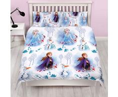 Parure de lit réversible Disney La Reine des neiges avec Housse de Couette et taie doreiller Assortie Motif Anna et Elsa Blanc