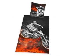 Herding YOUNG COLLECTION Parure de Lit Réversible, Motocross, Housse de Couette 135 x 200 cm, Taie dOreiller 80 x 80 cm, Polyester