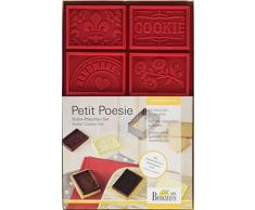 Petite PoÃ©sie annuels Butter Cookie Set, 2 piÃ¨ces: 1 coupe en acier inoxydable et 1 tapis de silicone avec 6 motifs dÃ©coratifs diffÃ©rents