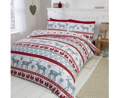 Scandi Parure de lit en Flanelle 100Â % Coton brossÃ© avec Housse de Couette et 2Â taies doreiller, Coton, Red, Double