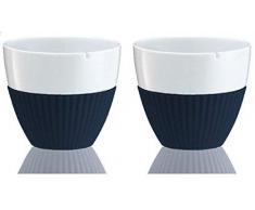 Viva Scandinavia Set de 2 Tasses Ã thÃ© en Porcelaine, Protection Isolante en Caoutchouc, Fente dÃ©coupÃ©e, Bleu foncÃ© 300 ML