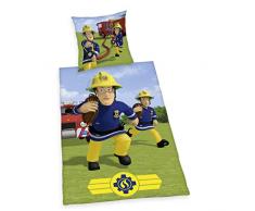 Herding SAM LE POMPIER Parure de Lit Réversible, Housse de Couette 135 x 200 cm, Taie dOreiller 80 x 80 cm, Flanelle